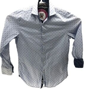 Michelsons London Button Shirt Mens S Blue Polka Dot Designer Paisley flip cuff